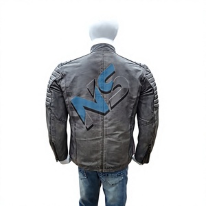 Nabtay Sports <b>Men's</b> Slim Fit Distressed Grey Genuine <b>Leather</b> Biker Motorcycle <b>Jacket</b> with Quilted Design Stand Collar for Winter - Product Image 3