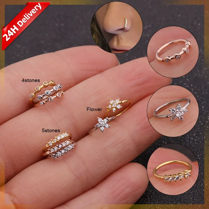 Groothandel Mode Mode Piercing Septum Chirurgisch Staal Oor Kraakbeen Ring Neus Ring Met Zirkoon