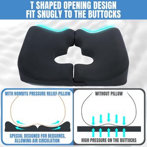 Almohada de espuma viscoelástica lista para enviar con corte en T para coxis, cojín para sentarse, dormir y alivio de presión por úlceras por presión en la cama - Product Image 2