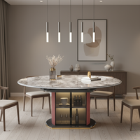 Table à manger ronde extensible de luxe italienne 2026 avec plateau en dalle de pierre moderne et rangement, idéale pour la maison, l'hôtel et la cuisine