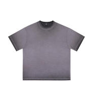 Tanpa Logo, Stok, OEM & ODM. Kaos Pria 260g Vintage, Batik Gradasi Kerah Bulat, Lengan Pendek Minimalis Retro untuk Pasangan