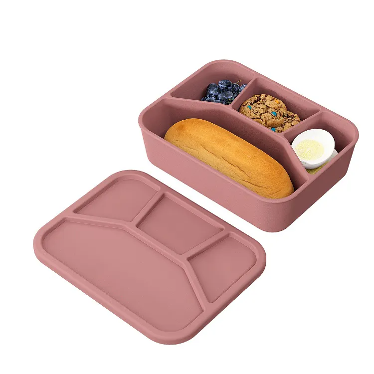 Umwelt freundlich 4 Fach Silikon Bento auslaufs icher Schule Kinder Lonchera Bengo Silikon Bento Lunchbox Mittagessen-Box mit Deckel