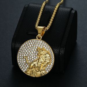 Yunnique – collier avec pendentif tigre en acier inoxydable plaqué or, avec strass, design du zodiaque animal, bijoux à la mode unisexes - Product Image 2