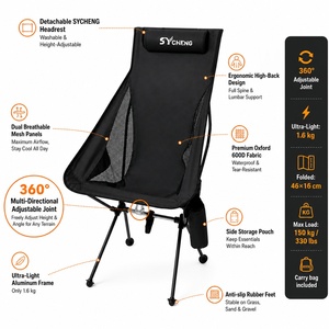 Portable léger pêche pique-nique randonnée Camping plage lune chaises chaise pliante à dossier haut avec oreiller - Product Image 4
