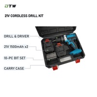 Kit de perceuse sans fil A7-0002, perceuse électrique 21V, mandrin sans clé 10 mm, 2 batteries pour le bricolage à domicile, le travail du bois et le perçage