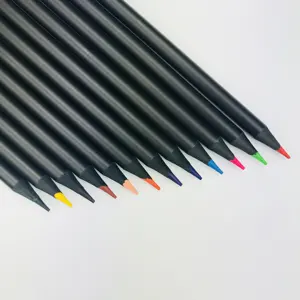 Popular kids drawing use wood 12pc pencil set customized logo, high quality black wood color pencil sets