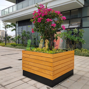 Jardinières rectangulaires en plastique imitation bois Libit Outdoor avec banc, style moderne, pour fleurs et plantes vertes - Product Image 3