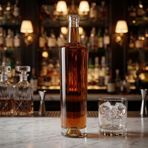 Botella de Vidrio de Fondo Grueso y Hombro Plano, Botella de Licor de Vidrio Super Flint para Envasado de <span class=keywords><strong>Vodka</strong></span>, Whisky, Ginebra, Ron y Tequila - Product Image 4