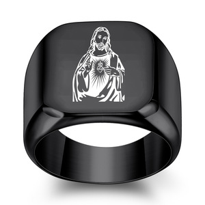 Men's Gold Jesus Christ <b>Ring</b> 18MM Square Stainless Steel Religious Jewelry Everyday Wear - Product Image 5