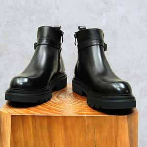 Botas Casuales de Otoño/Invierno para Hombre, Estilo Chelsea, Negras, Punta Redonda, de Cuero, Parte Superior de Piel de Vacuno de Primera Calidad, Cierre Deslizante, Ligeras - Product Image 2