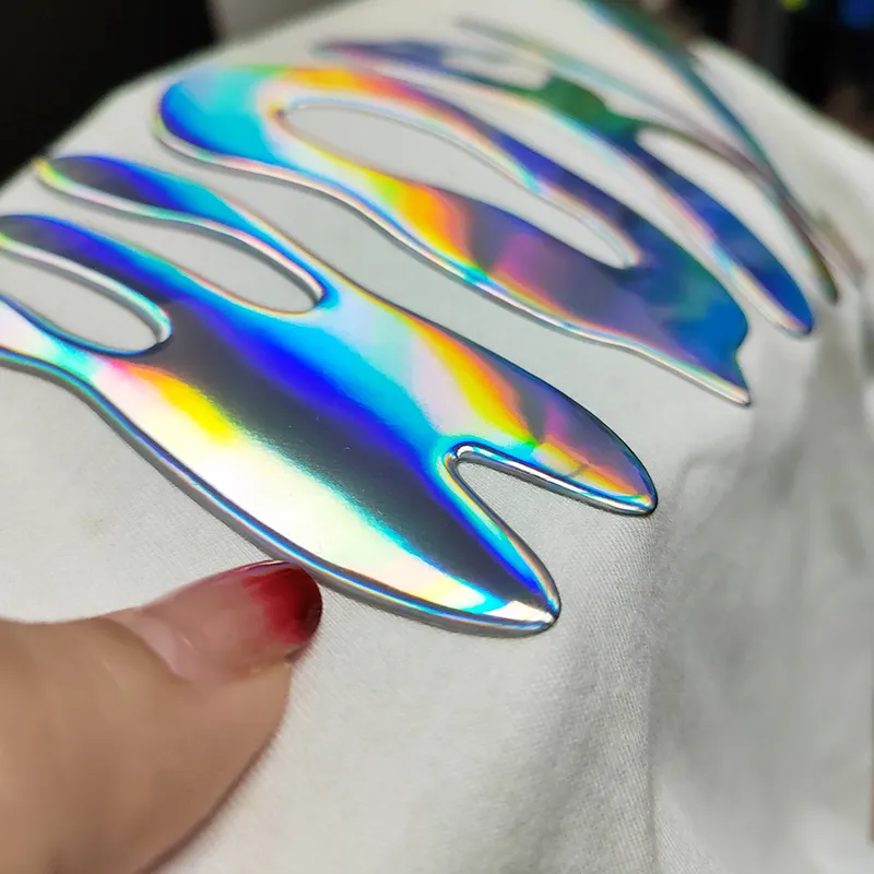 Caadhy New Release Embossed High Frequency Transfer Printing Custom Logo 3D Hologram Heat Transfer Sticker for T Shirt