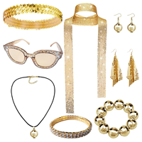 Ensemble d'accessoires disco des années 70 : Bandeau à sequins, collier, boucles d'oreilles, écharpe scintillante, bracelet, lunettes de soleil – Costume de fête années 70 (8 pièces)