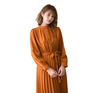 2024 da donna minimalista manica lunga tinta unita con colletto rialzato in vita plissettato abiti Casual larghi - Product Image 2