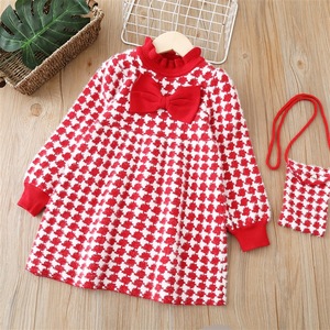 Abito Maglione per Bambine Vestito Lavorato a Maglia con Cintura Autunno e Inverno Nuovo Motivo Pied-de-Poule con Fiocco in Pizzo alla Moda - Product Image 2