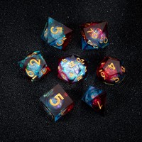 Jeu de dés DND romantique noir et bleu, dés polyédriques à bords tranchants en résine avec numéros dorés pour les jeux de rôle sur table DND