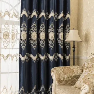 Custom Luxurious 4D Flower Beaded Velvet Applique Window Drapes Luxury European Embroidered Curtains For The Living Room