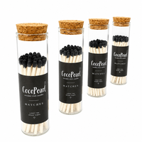 Pot à allumettes en verre cylindrique transparent avec bouchon en liège, étiquette personnalisée, allumettes de sécurité en bois naturel, allumettes décoratives