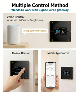 Nouvel interrupteur mural intelligent Tuya Zigbee 4 voies en aluminium, compatible Home Assistant, avec fonctions de gradation, de scénarios, d'affichage de l'heure, du calendrier et de l'heure <span class=keywords><strong>météo</strong></span>, M9 Pro - Product Image 3