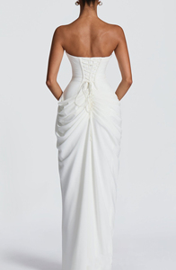 Abito lungo elegante da donna senza spalline con drappeggio, allacciatura posteriore e spacco alto, aderente, per serate formali, matrimoni e balli di fine anno - Product Image 6