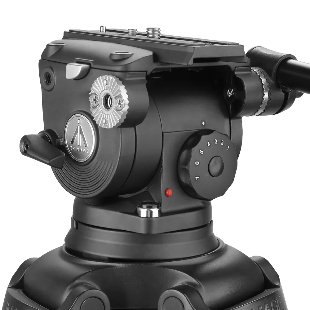 E-IMAGE GH08L Video kamera tripodu sıvı sürgülü Pan kafa ile 1/4 ve 3/8 inç vidalar için kayar plaka DSLR