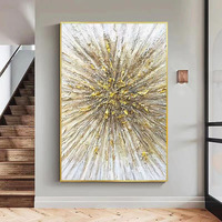 Peinture à l'huile abstraite moderne 100% peinte à la main sur toile, avec lignes argentées et dorées, texture épaisse, faite à la main