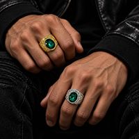 Vintage Hip-Hop Ovaler Farbiger Zirkon-Ring Breiter Gravierter Herrenring für den Zeigefinger Anlaufbeständiger Streetwear-Partyschmuck