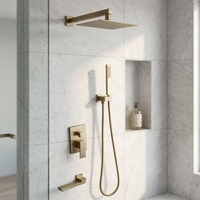 Ensemble de douche pluie en laiton brossé or antique, 3 voies, cascade, robinets de douche de salle de bain, jet de pluie, hôtels