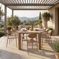 Chaise de salle à manger d'extérieur avec cadre en aluminium thermolaqué, dossier en bois plastique et assise à lattes, fauteuil de patio pour jardin et restaurant