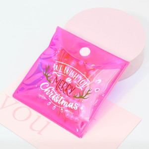 Pochette enveloppe en plastique holographique rose de haute qualité avec bouton pour emballages cadeaux de Noël, sacs pour bonbons avec logo personnalisé - Product Image 6