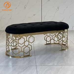 Taburete moderno <span class=keywords><strong>de</strong></span> lujo para <span class=keywords><strong>cama</strong></span> <span class=keywords><strong>de</strong></span> 2 plazas, taburete largo <span class=keywords><strong>de</strong></span> terciopelo ovalado negro para exteriores y cocina - Product Image 6