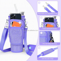 Sac de transport pour gobelet isotherme 40 oz avec paillettes, pochette porte-bouteille d'eau avec sangle réglable et poche pour téléphone – Vente en gros