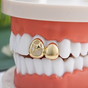 <b>Star</b> Shaped Gold Silver Grillz Hollow <b>Mirror</b> Double Tone Single Tooth Party Jewelry Unisex Yiwu Origin - Product Image 1