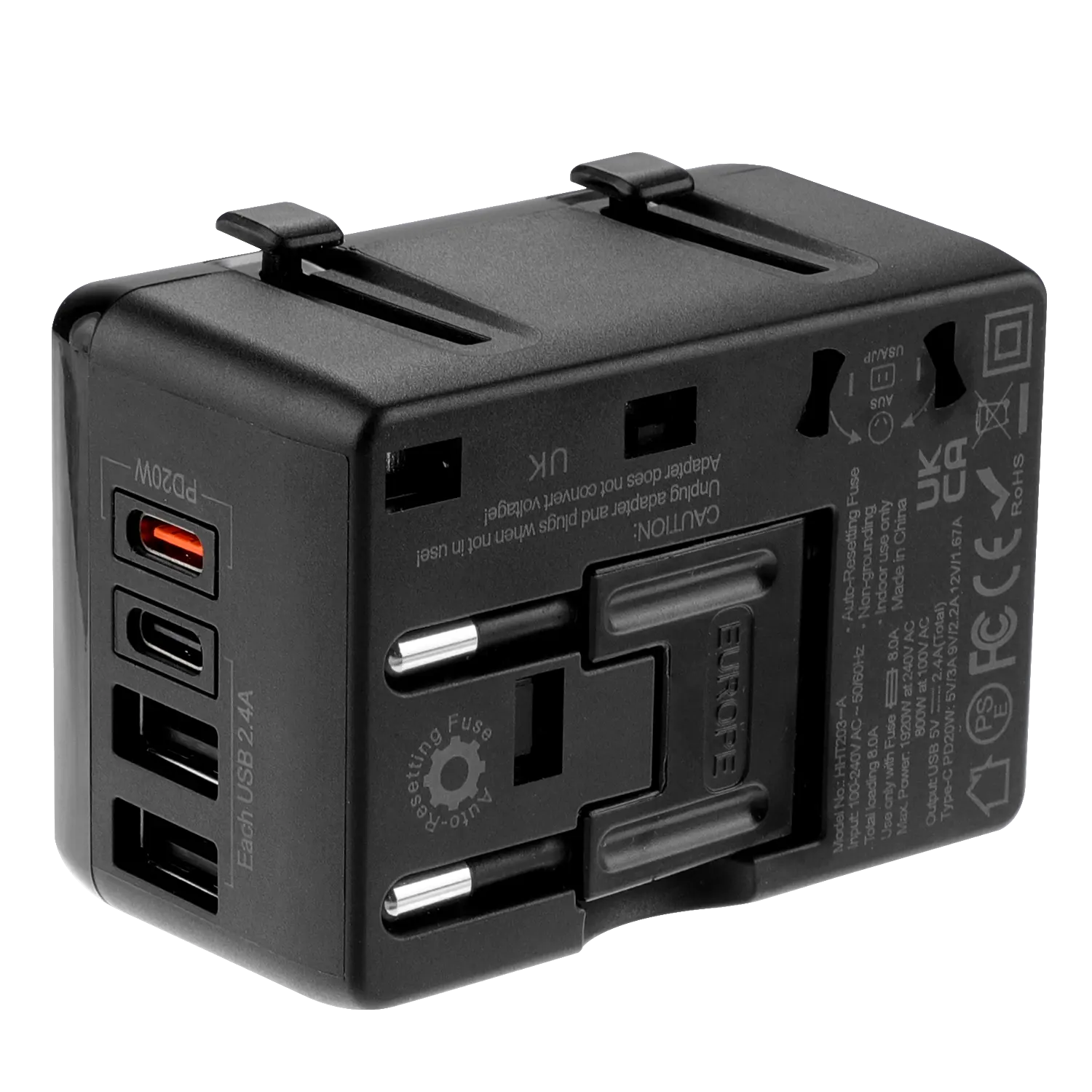 Adaptor bepergian seluruh dunia PD 25W pengisi daya internasional portabel MultiPort USB tipe-c untuk perangkat elektrik