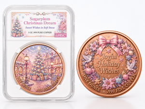 Moneda Redonda de Cobre de 1oz al por Mayor, Souvenir con Impresión UV de la Canción Navideña Yule Minstrel, Corona de Ajenjo y Lazo Rojo - Product Image 1