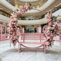 H881 Banc de parc en fer forgé rose, très populaire, avec dossier, pour décoration extérieure, mariage et centre commercial