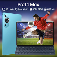 Tablet Gaming Pintar Sidik Jari Baru Pro14 Max 10.1" 3GB RAM 64GB Penyimpanan Dual SIM Wi-Fi GSM Android 8.1 Pengenal Wajah