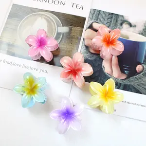 Summer Beach Women's Side Grab Half Grab Shark Clip Plumeria Rubra Floral Hawaiian Hair Clip Claws