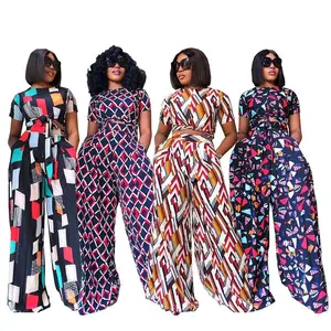 나이지리아 스타일 여성 블라우스 & 셔츠 여름 투피스 스커트 세트 플로럴 캐주얼 의류