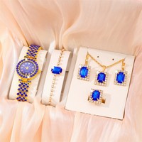 Conjunto de Reloj de Cuarzo de Aleación para Mujer al por Mayor, Set de Joyería de Lujo de Moda, Reloj de Pulsera con Collar, Pendientes y Anillo a Juego, Regalo