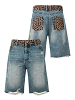 Shorts cargo amples pour hommes à imprimé léopard, effet fourrure, avec empiècements et bords bruts, pour hommes et femmes