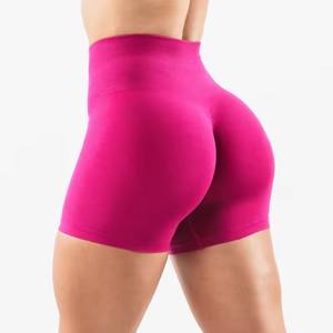 Shorts Deportivos Cortos sin Costuras para Mujer, Color AZUL FRANCÉS, Cintura Alta, Shorts de Yoga con Efecto Scrunch - Product Image 3