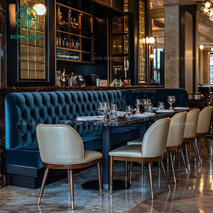 Projet hôtelier Ron Group, mobilier de luxe pour hôtel et restaurant, table carrée en marbre, chaise capitonnée en cuir, banquette en velours - Product Image 2
