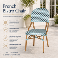 Chaise de bistrot française moderne, élégante et légère, en aluminium et rotin PE, pour extérieur, empilable, pour patio et parc, directement de l'usine