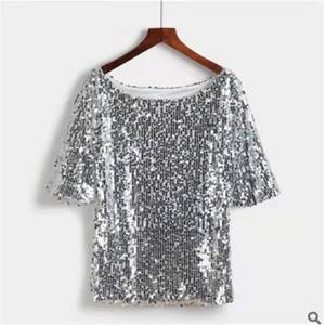 <span class=keywords><strong>Femme</strong></span> Lady Sequin Stitching T Shirt Glitter Sparkle Club Party Fashion Bling Short Sleeve Shirt Tops Summer Shirt Women Clothing - Product Image 3