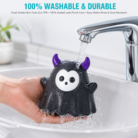 Jouet Squishy Diable Noir avec Cornes Violettes, Forme Fantôme, Cadeau Doux pour Enfants et Adultes, Idéal pour Fête d'Halloween, Vente au Détail et en Gros