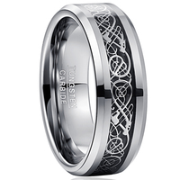 Bague de luxe en tungstène, surface bleue, incrustée de fibre de carbone bleue, motif dragon argenté, en carbure de tungstène, nouveauté, 8mm