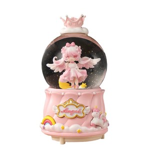 Boîte à musique automatique lumineuse en forme de boule de cristal avec projection de neige, motifs de dessins animés, ange et fille, cadeau de mariage et d'anniversaire, ornement - Product Image 5