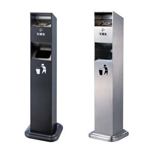 Stainless Steel Upright Cigarette Butt Column With Trash Can For Indoor Outdoor Use - Product Image 2