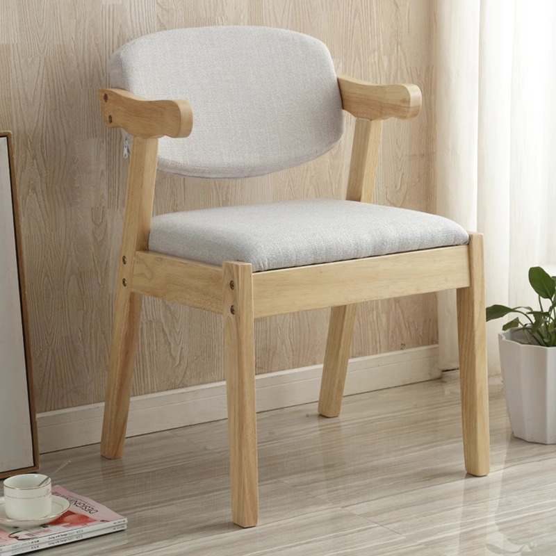 Solid wood without paint + light gray fabric upholstery