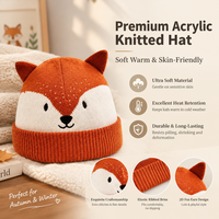 Casquette tricotée unisexe pour enfants, motif renard mignon, blocs de couleur, côtelée, extensible, 100% acrylique, haute qualité, pour les sorties quotidiennes et les tenues d'extérieur